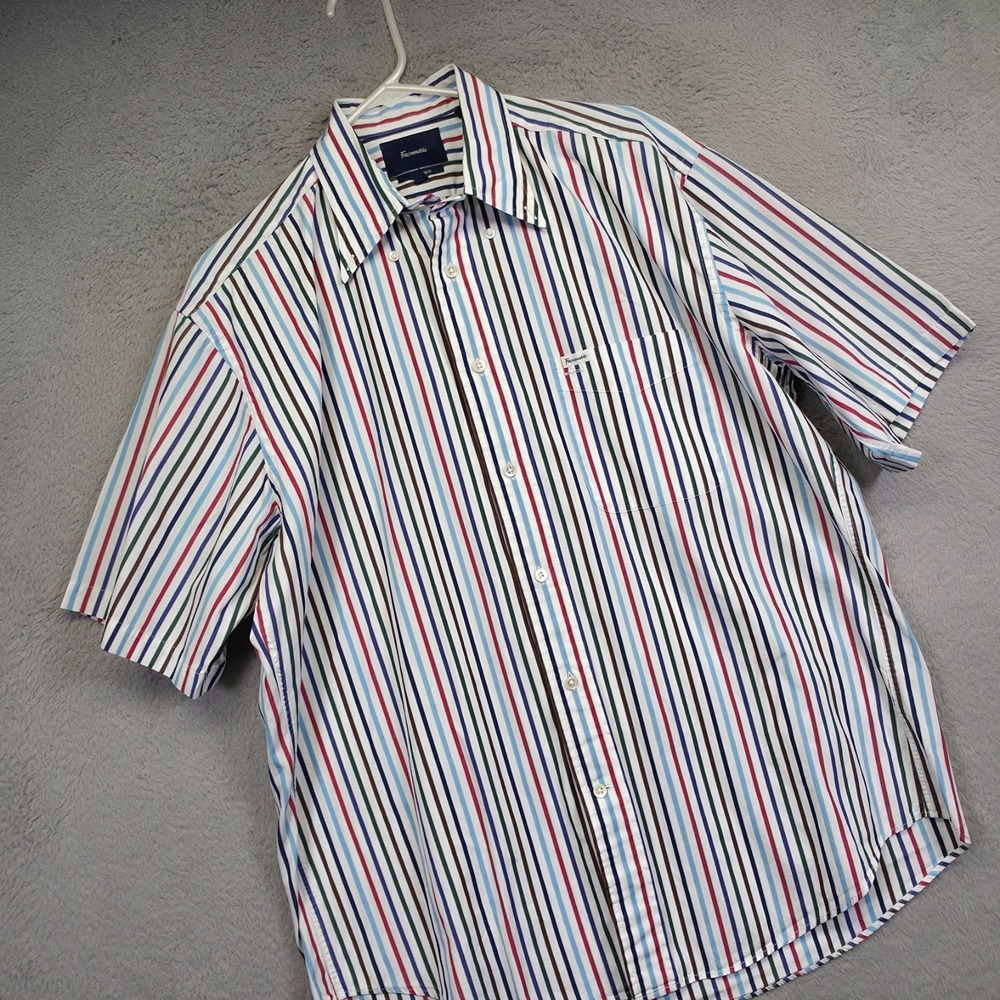 Faconnable Shirt Mens L White‎ Classic Fit Striped Preppy Business Work Office